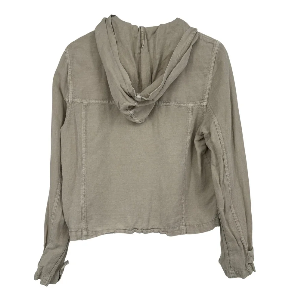 Nicole Miller New‎ York Womens Linen Blend Hooded Utility Jacket Khaki Tan Large